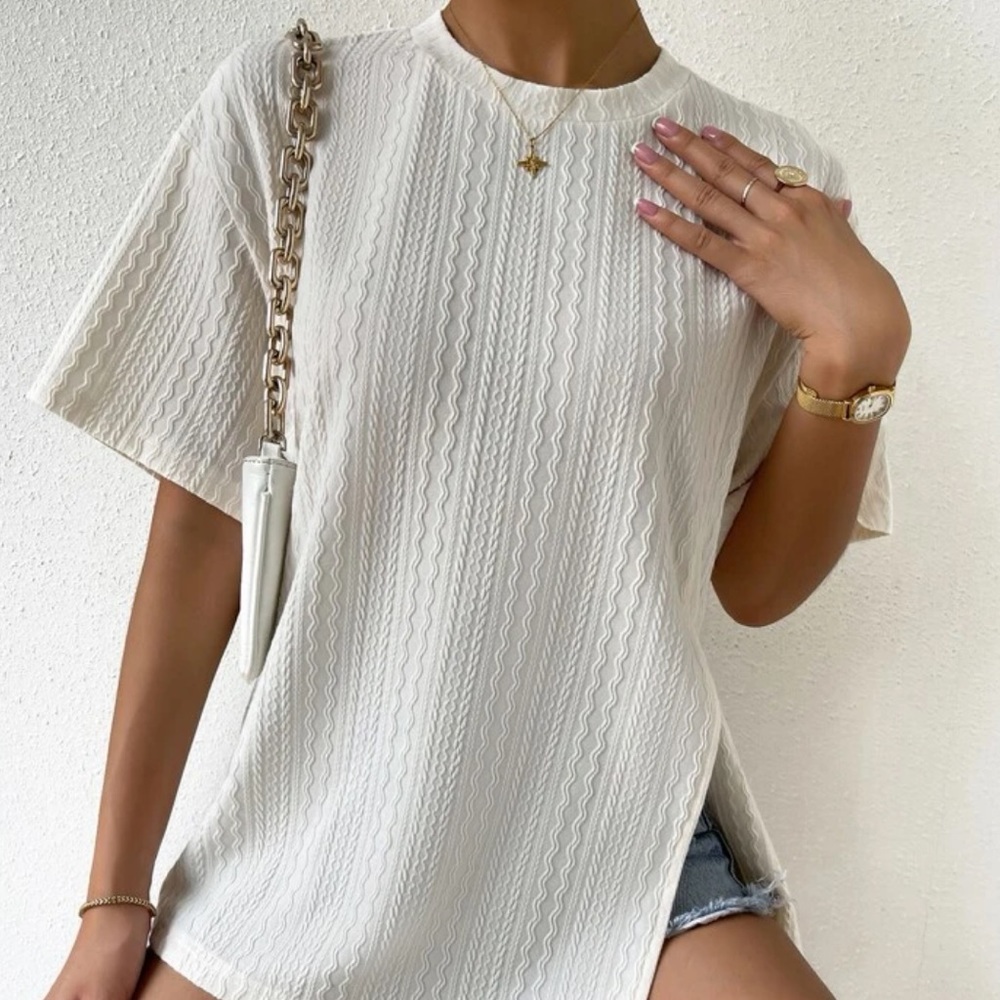 Solid Drop Shoulder Split Side Tee